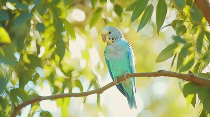 australian budgerigar on tree branch,blue australian parrot, cute birds, bird photography, outdoor, 