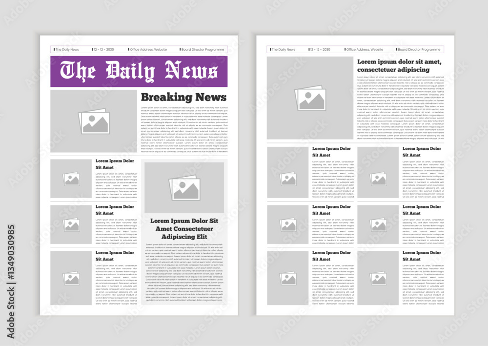 Newspaper layout template. News column articles newsprint magazine ...