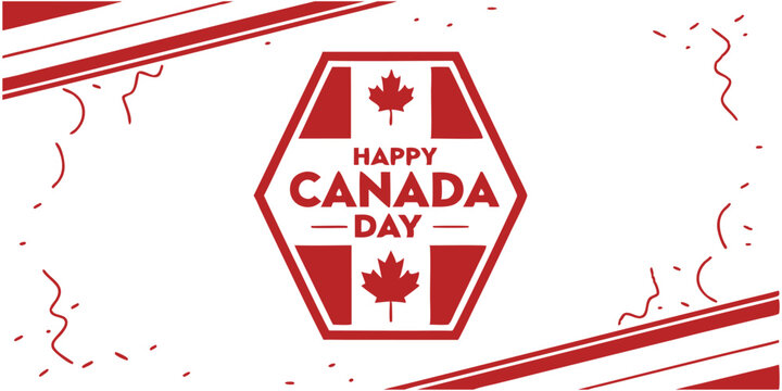 Festive Canada Day Design Featuring Maple Leaf and Red Wave Patterns