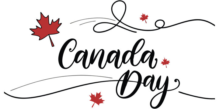Canada Day Celebration with Red Maple Leaves and Elegant Script Font