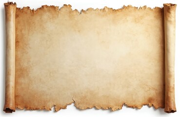 Poster - Ancient parchment scroll with frayed edges, vintage design. Old historic document, weathered paper, worn classic retro antique manuscript. Blank space for message, invitation, letter. Grunge texture.
