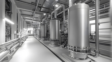 Poster - Industrial facility with large tanks and piping systems