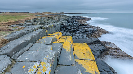 Aufkleber - Rocky shoreline with ocean waves and cloudy sky