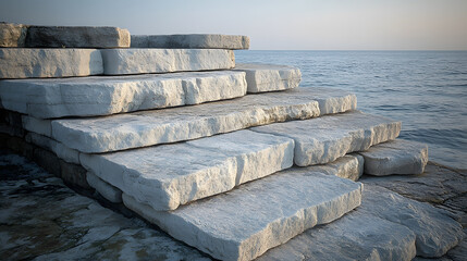 Poster - Stone steps leading to a serene body of water