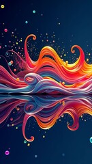 Poster - A colorful painting of a wave with many different colors. The painting is on a blue background. The colors are bright and vibrant
