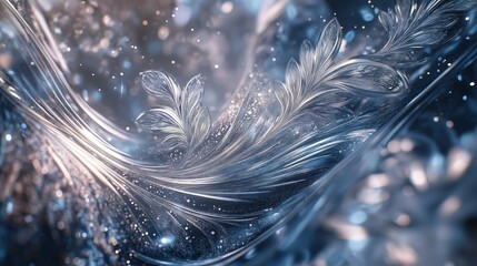 Wall Mural - A cosmic ornamental plant mosaic infused with shimmering celestial energy. Streams of radiant silver and deep sapphire particles weave through delicate botanical patterns.