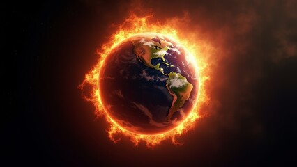 Wall Mural - Earth On Fire Global Warming Concept