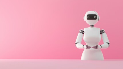 Poster - A sleek, modern robot with a friendly face, set against a vibrant pink background, symbolizing technology and innovation.