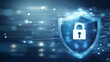 © si9nzation - Digital cybersecurity protection concept with glowing shield padlock and futuristic data network background