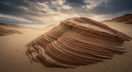 Poster - A rocky hillside in the desert with a cloudy sky in the background