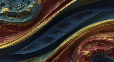 Poster - A colorful, abstract painting with gold and red tones