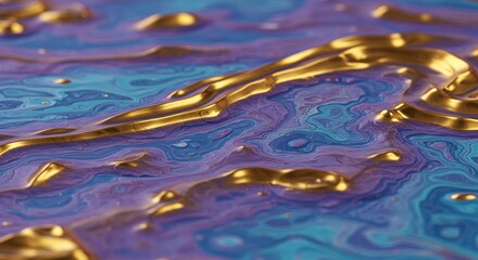 Poster - A painting of a blue and gold ocean with waves and ripples