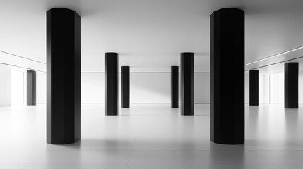 Aufkleber - Minimalist Hallway Interior with Dark Pillars in a Modern Building Perspective and Clean Ambience