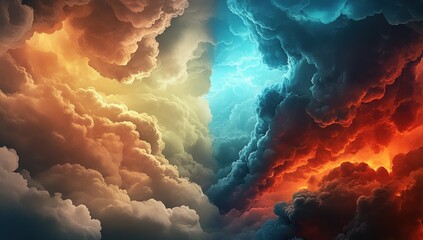 Poster - Fiery and Icy Clouds Clashing in a Dramatic Sky