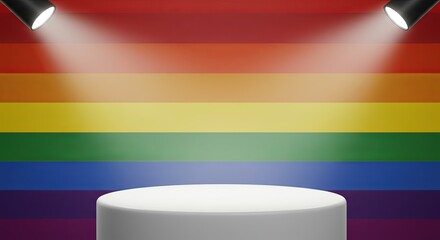 Aufkleber - A white pedestal with rainbow stripes on the wall behind it