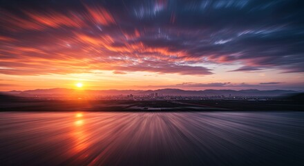 Poster - A beautiful sunset with a city in the background