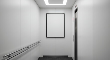 Poster - A white elevator with a black frame and a white picture on the wall