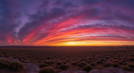 Poster - A beautiful sunset over a vast, empty field