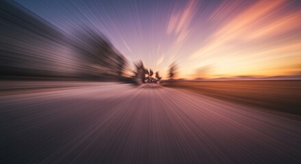 Poster - A blurry image of a road with trees in the background