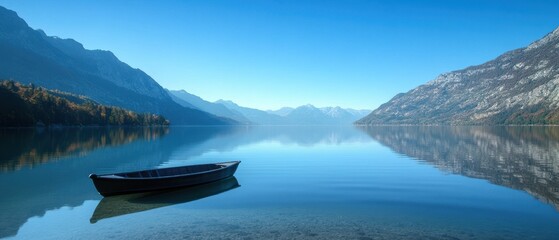 Naklejka na meble Serene Lake Landscape with Calm Waters and Isolated Boat