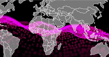 Aufkleber - Overlaying world map, pink digital wave pattern with dotted texture in animation