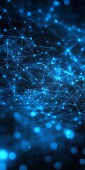 Poster - Abstract Blue Network Background, Seamless Connectivity, Glowing Points And Lines, Digital Data Flow