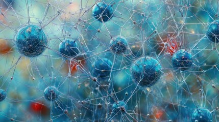 Aufkleber - Microscopic view of interconnected neurons, neural network, synapses, brain cells.