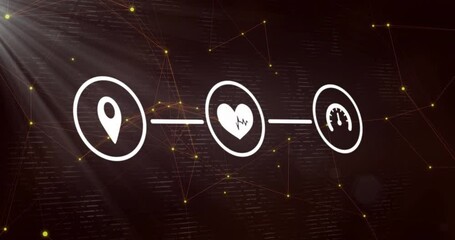 Poster - Animation of navigation, health, and speed icons over digital network background