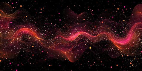 Poster - Abstract Red Pink Gold Glitter Particles Wave Background