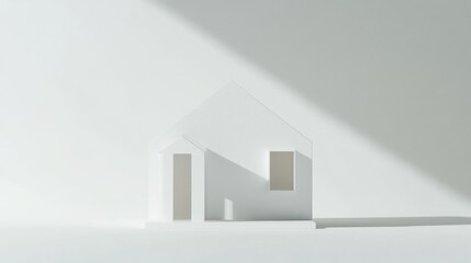 Poster - Minimalist white house model in sunlight.