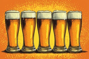 Poster - Enjoying a refreshing lineup of craft beers in tall glasses against a vibrant orange backdrop