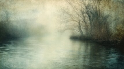 Aufkleber - misty river scene with bare trees on a foggy morning.