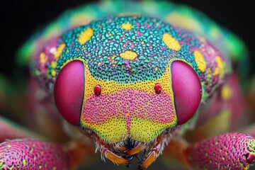 Poster - Colorful close-up of a vibrant beetle showcasing intricate patterns and vivid hues in a natural setting