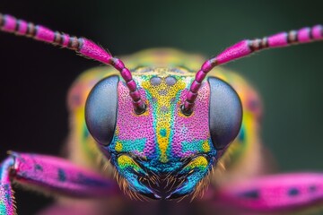 Poster - Vibrant close-up of a colorful insect showcasing intricate patterns in a natural setting