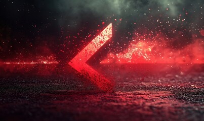 Poster - Red arrow symbol with dynamic particles and dramatic lighting effects