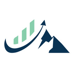 Poster - The image shows a flat logo design of a mountain with an upward trend arrow and graph bar. The logo looks clean and sharp on a white background and can be used for business statistics related purposes