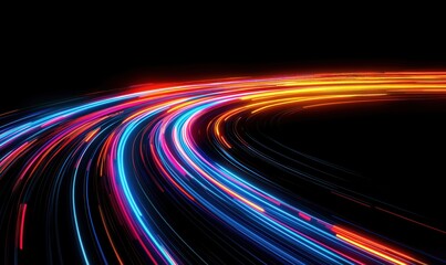 Poster - Colorful light trails creating dynamic motion in dark background