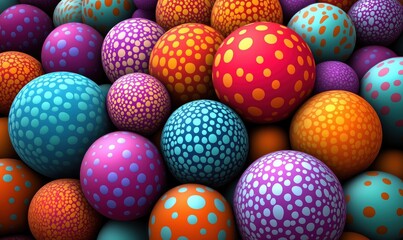 Poster - Colorful polka dot spheres in vibrant arrangement for creative backgrounds and designs