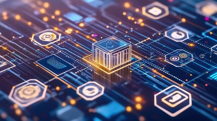 Fototapete - Digital Data Cube: Secure Server & Network System Visualization