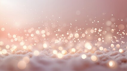 Poster - Soft golden bokeh lights shimmer over a light pink background, creating a dreamy atmosphere during an evening event