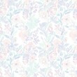 © Wawan - Seamless floral pattern with hand-drawn flowers and leaves, soft pastel colors, elegant and decorative design on a white background