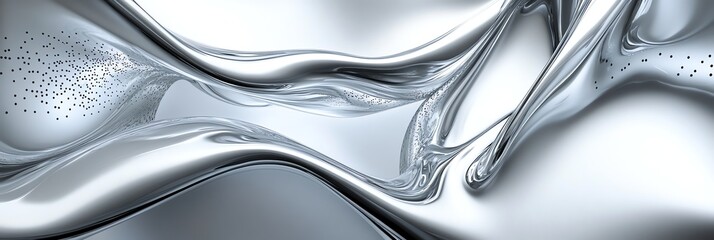 Leinwandbilder - Abstract Metallic Silver Waves with Black Dots Gentle Motion Background