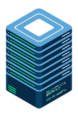 Fototapete - Isometric server. Network server. 3D computer equipment. Storage database. Isometric technology. Vector illustration