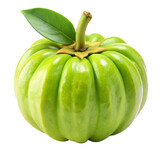 fresh green garcinia cambogia or brindleberry fruits with leaf isolated on transparent background PNG