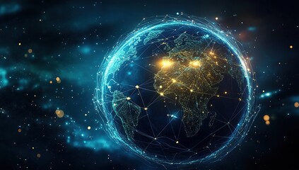 Poster - Glowing Digital Earth in Dark Space