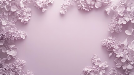 Poster - Pastel lilac flowers frame on a pale pink background.