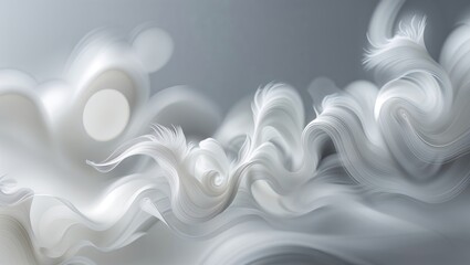 Poster - Swirling white abstract patterns resembling clouds in a serene gray background