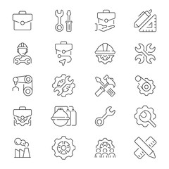 Poster - Work icon set. Working icons. Work, job, working, workplace, worker thin line icon collection. Editable stroke