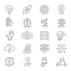 Poster - Electricity icons. Electric energy vector icon set. Energy, electrical energy, electricity related thin line icon collection. Editable stroke