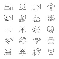 Poster - Information technology line icons set. IT vector icons. IT, network, website, computer, software, data, internet, programming related thin line icon collection. Editable stroke